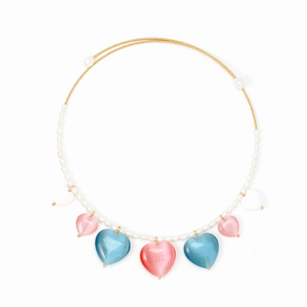 I’MMANY Serenity Freshwater Pearl Open Choker Necklace with Heart Charms NEW